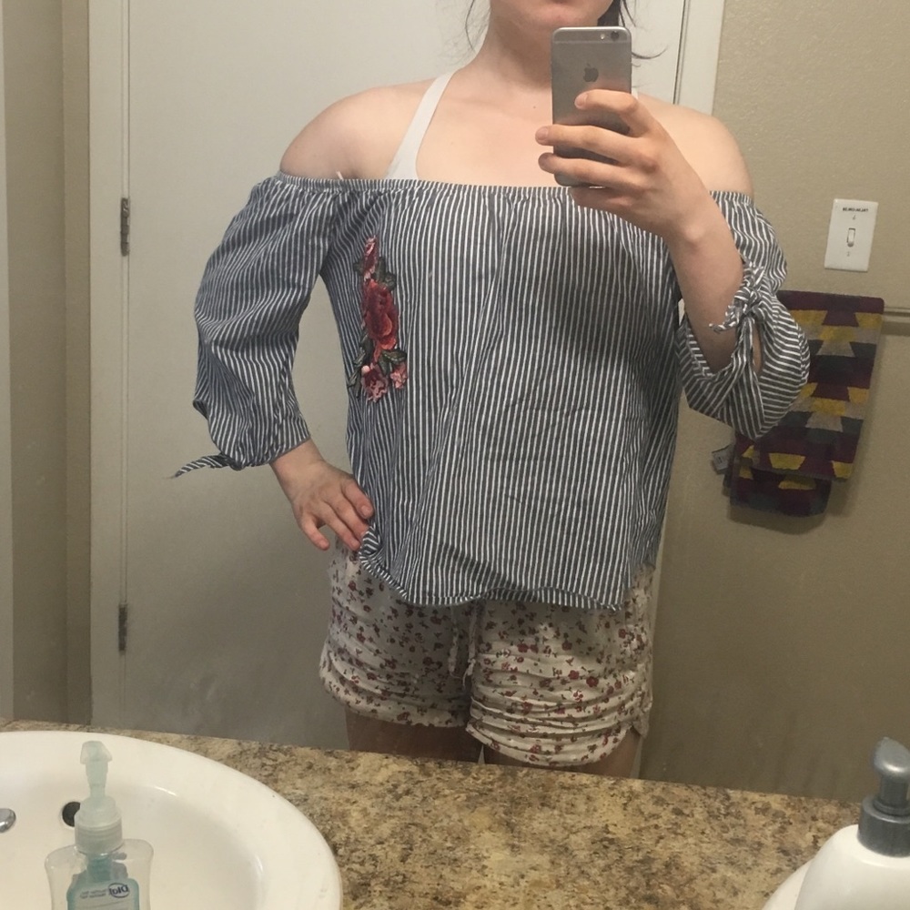Stripe floral off the shoulder top